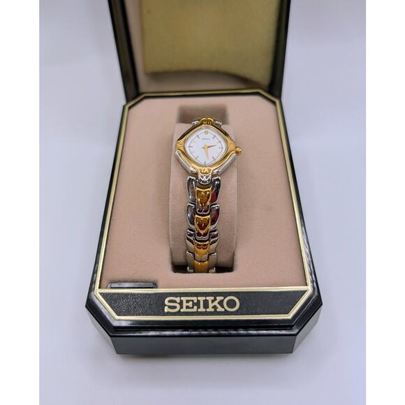 Seiko Ladies Two Tone Quartz Watch 1N00-6E98 Gold Silver Bracelet Working - Picture 2 of 7